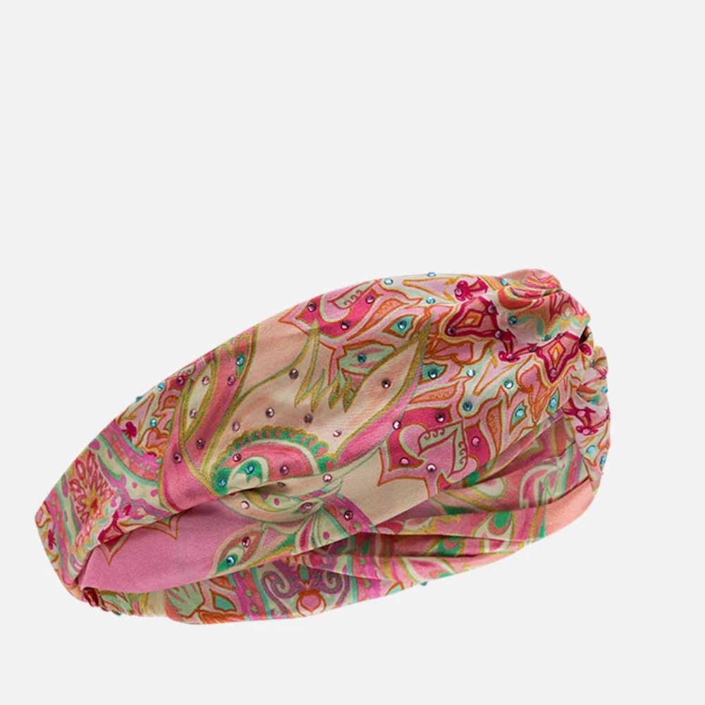 CAMILLA “Tea With Tuchinski” pink silk geo print woven twist boho headband - Picture 2 of 4